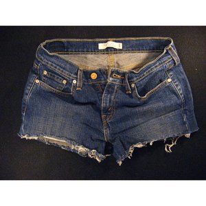 LEVIS Womans Zipper-fly 505 CUTOFF JEAN SHORTS W 29 Blue Denim Red Tab Daisy Duk